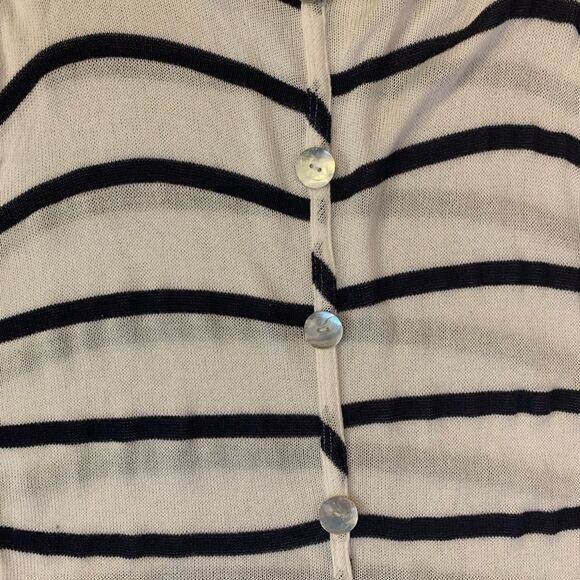Striped sheer knit sweater with button back detailing size M - Picture 3 of 5